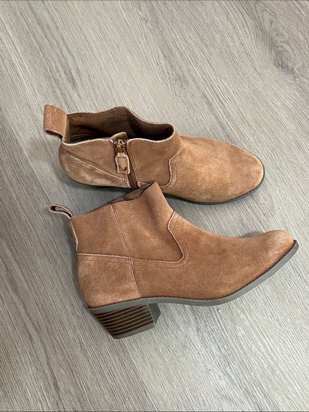 Vionic Tan Suede Ankle Booties with Side Zip